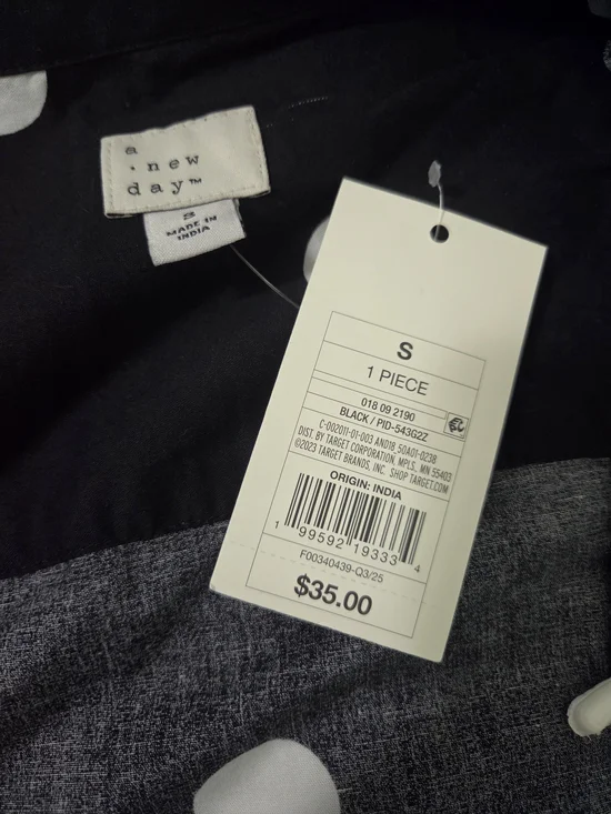 NWT a new day Black and White Polka Dot Midi Shirt Dress with Tie Waist - Picture 3 of 3